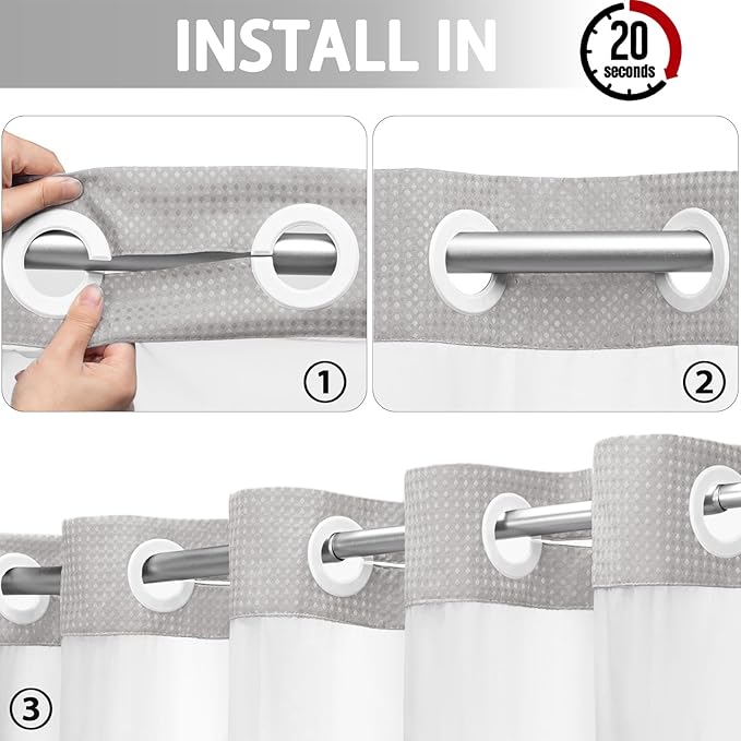 YellyHommy No Hook Shower Curtain with Snap in Liner Set Less Time Light Gray Waffle Shower Curtain for Bathroom 87" L x 72" W Light Grey