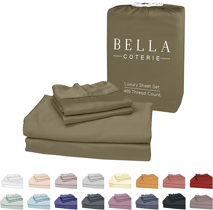 Bella Coterie Luxury Bamboo Viscose Split King Size Sheet Set | 2 Fitted Sheets for Sleep Number & Adjustable Beds | 100% Organically Grown | Cooling & Ultra Soft | 18” Deep Pocket [Olive]