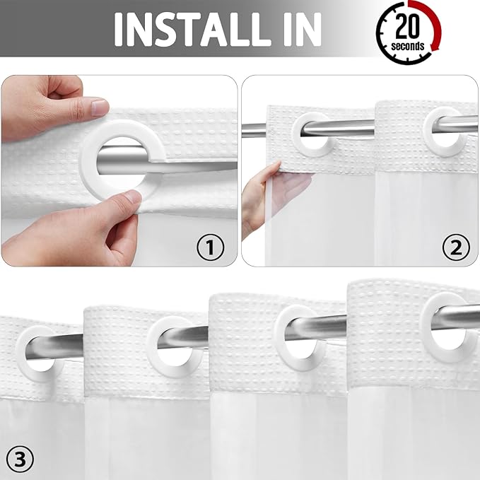 YellyHommy No Hook Shower Curtain with Snap in Fabric Liner Set Less Time White Waffle Shower Curtain for Bathroom 75" L x 72" W