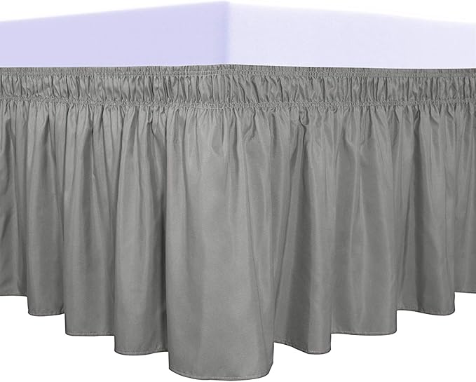 PureFit Wrap Around Ruffled Bed Skirt with Adjustable Elastic Belt - 22 Inch Drop Easy to Put On, Wrinkle Free Bedskirt Dust Ruffles, Bed Frame Cover for Twin,Twin XL and Full Size Beds, Gray