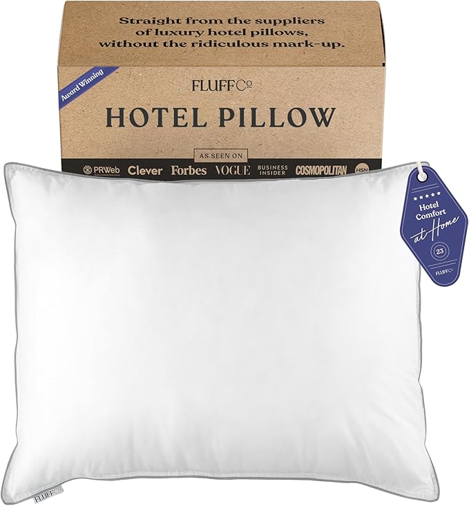 FluffCo Zen Fluff Pillows - Down Alternative - King Bed Pillow for Sleeping Made in USA - Luxury Hotel-Quality Pillow - Gift for Home - 100% Cotton, 300 Thread Count (King Size 1 Pack)