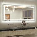 TETOTE 72 x 32 Large Bathroom Mirror Brushed Nickel Metal Frame Frontlit & Backlit Vanity Mirror 3 Colors White/Warm/Natural Stepless Dimmable Anti-Fog Bathroom Mirrors for Vanity Wall-Mounted