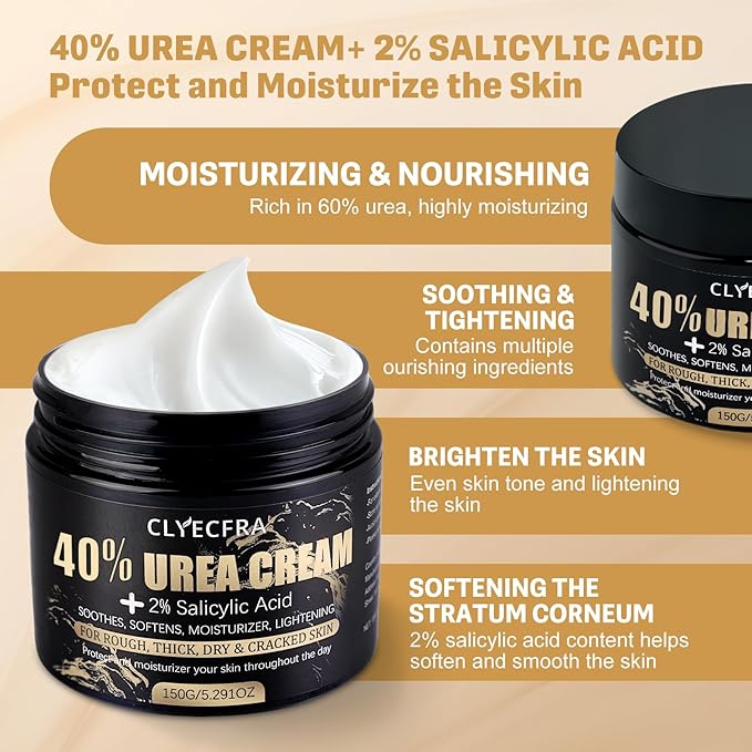 40% Urea Cream with 2% Salicylic Acid, Urea Cream 40 Percent for Feet & Hands- Maximum Strength Moisturizer for Rough, Dry, Thick & Cracked Skin, Callus Remover, Deep Hydration, 150g