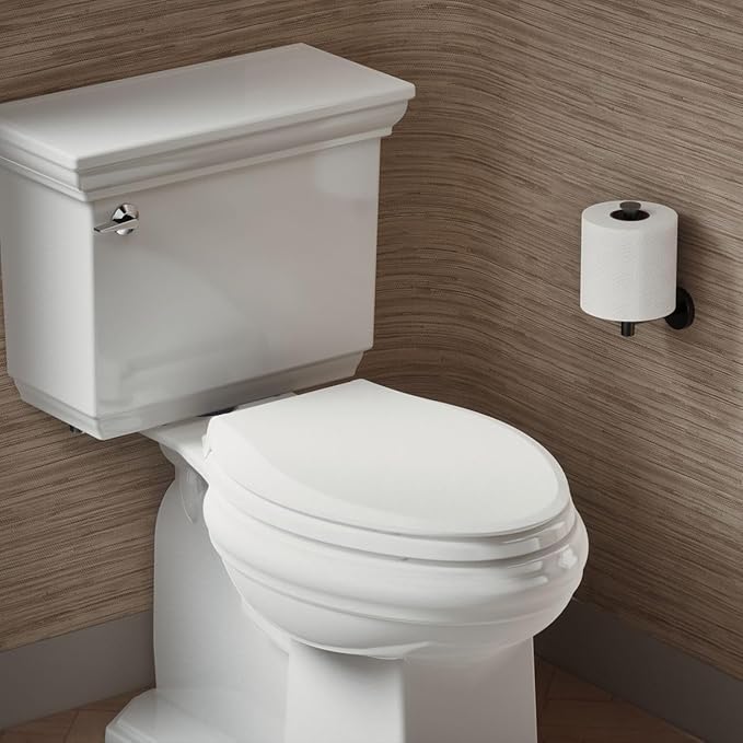 KOHLER 4636-RL-0 Cachet ReadyLatch Elongated Toilet Seat Slow Close, Soft Close Toilet Seat Quiet Lid, Contoured Grip-Tight Bumpers Installation Hardware, Apartment Essentials, White