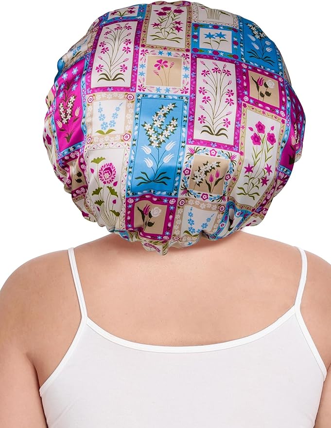 Pleated Silk Sleeping Bonnet with Eye Mask Double Layer Satin Hair Bonnets Sleep Cap for Curly Natural Hair