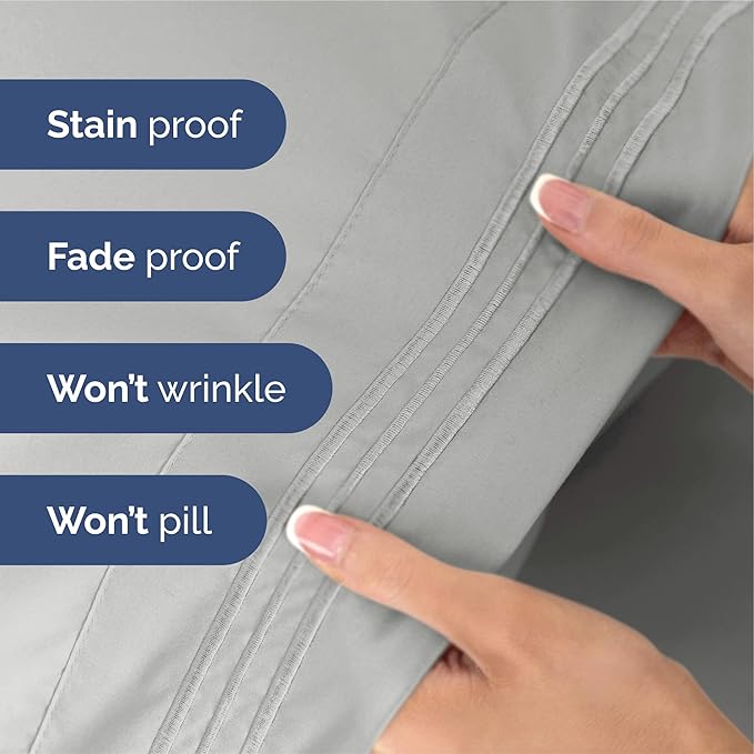 King Size 4 Piece Sheet Set - Extra Soft, Breathable & Cooling Sheets - Hotel Luxury Durable Bed Sheets for Women & Men - Deep Pockets, Easy-Fit & Wrinkle-Free Sheets - Soft Grey Oeko-Tex Bed Sheets