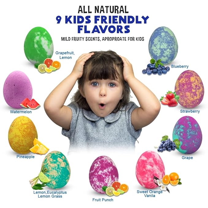 Bath Bombs for Kids with Surprise Toys Inside Plus Dinosaur Puzzle - 9 Organic Dino Egg Bath Bombs, Gentle and Kids Safe, Fizzy Balls with Rich Bubbles, Stocking Stuffers Christmas Gifts for Kids