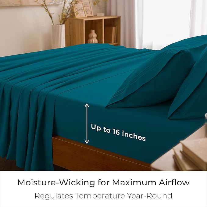 Mellanni California King Sheets Set - 4 PC Iconic Collection Bedding - Hotel Luxury, Extra Soft, Cooling Bed Sheets - Wrinkle, Fade, Stain Resistant (Cal King, Teal)