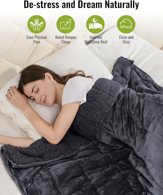 Uttermara Weighted Blanket for Adults, Twin Size 12 lbs Heavy Blanket with Reversible Soft Shiny Velour Fleece and Cozy Warm Sherpa for Couch Bed, Calming and Relaxing, 48 x 72 inches in Dark Grey