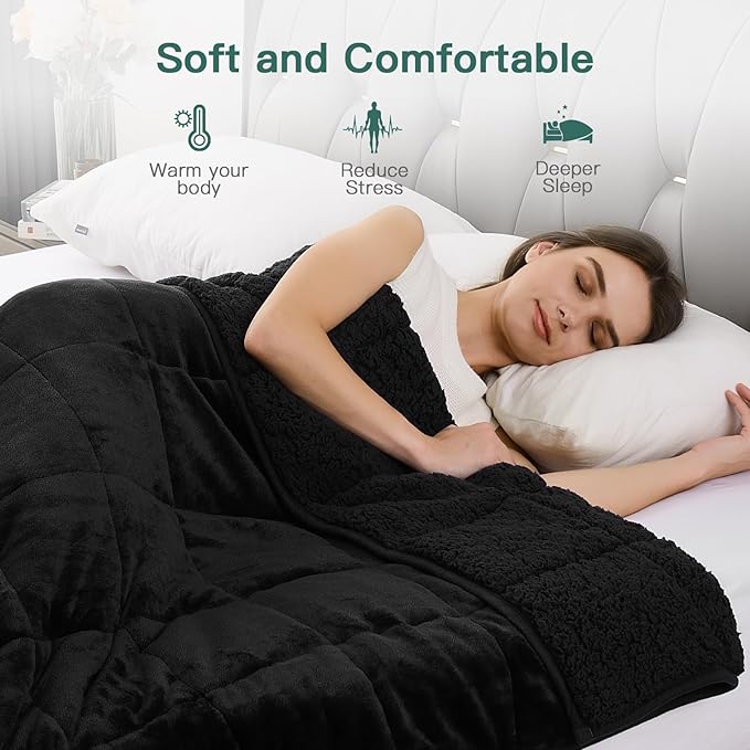 Lofus Weighted Blanket for Adults(15 lbs, 60" x 80"), Queen Size Heavy Blanket Machine Washable, Soft Weighted Blankets for Stress Relief and Sleep Promotion,Black