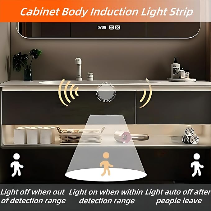 72IN Grey Bathroom Vanity Set - Floating Bathroom Vanity with Single Sink | Including LED Smart Defogging Mirror Cabinet & Time Display Function, Equipped with Motion Sensing Light Strip (Style A)