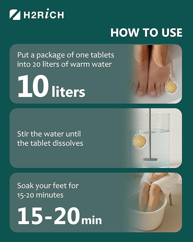 Hydrogen Foot Soak Effervescent Tablets 3 Pack | Ginger & Mugwort Herb Foot Bath, Relaxing Spa Pedicure Care | Improves Circulation, Soothes Tired Feet, Softens Calluses, Controls Odor