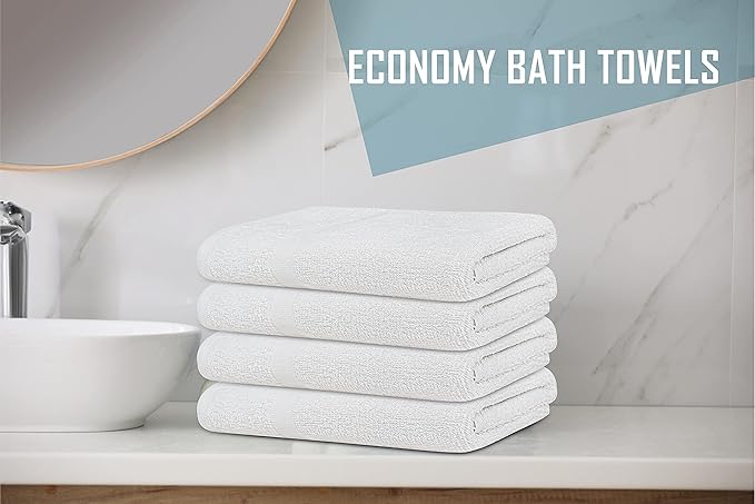 (Pack of 12 White Bath Towel Bulk 24x48 Inches - Economy Cheap Bath for Commercial Uses, Gym, Salon, Spa & Hair -Lightweight Bath Towels Quick Drying -Bath Towels Sets Bulk