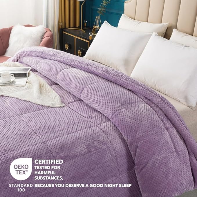 KASENTEX Super Ultra Soft Luxury Plush Sherpa Comforter, Cozy Reversible Faux Fur Machine Washable Bedding, Purple, Queen Size