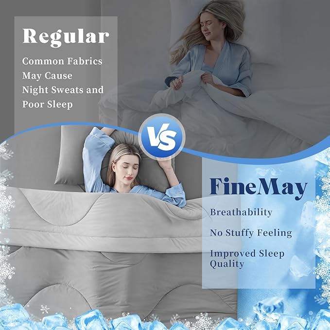 Cooling Comforter King Size, Double-Sided Cooling Blanket for Hot Sleepers & Night Sweats, Arc-Chill Q-Max > 0.4 Breathable Ice Blanket, Lightweight Cold Comforter (108''x90'', Light Grey)