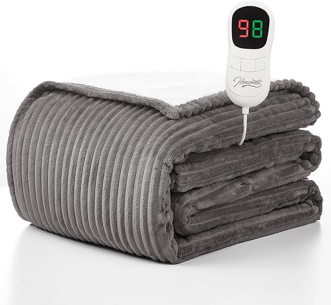 Homemate Electric Heated Blanket Full Size - 72"x84" Heating Blanket Full Size 1/2/4/6/8 Hours Auto-Off 10 Heat Level Over-Heat Protection Soft Flannel Sherpa ETL Certification