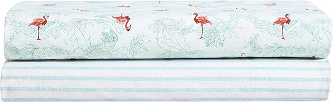 Tommy Bahama - Queen Sheet Set, Cotton Percale Bedding Set, Super Soft, Oeko-Tex Certified (Cool Beach Stripe Turquoise, Queen)