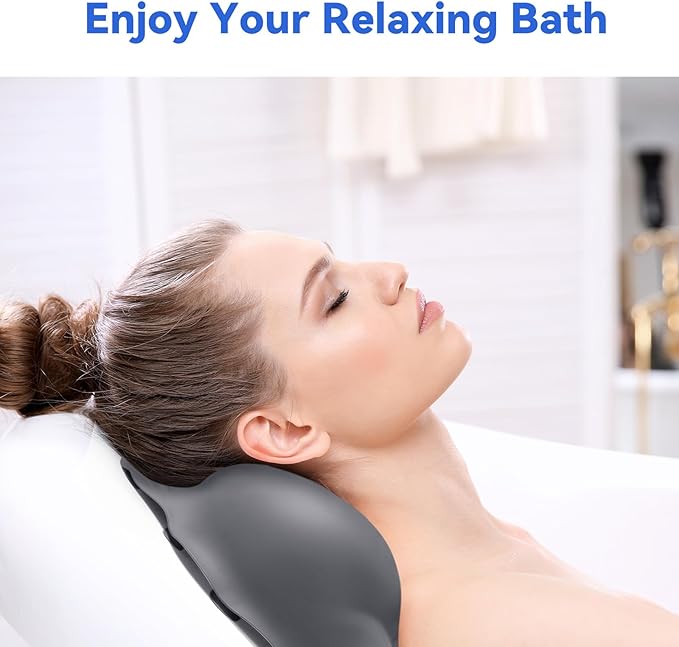 Goowin Bath Pillows for Tub, New Generation Skin-Friendly Silicone Bath Pillow, Luxury Bathtub Pillow for Head and Neck, Powerful Suction Tub Pillow for Bathtub with Inflatable Airbag (Grey)