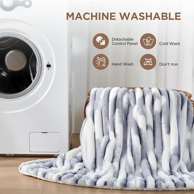 Westinghouse Electric Blanket Heated Throw, Super Cozy Luxury Faux Fur & Sherpa with 6 Heating Levels & 2-10 Hours Auto Off, Fast Heating & Overheat Protection, 50x60 Inch, Blue Gray