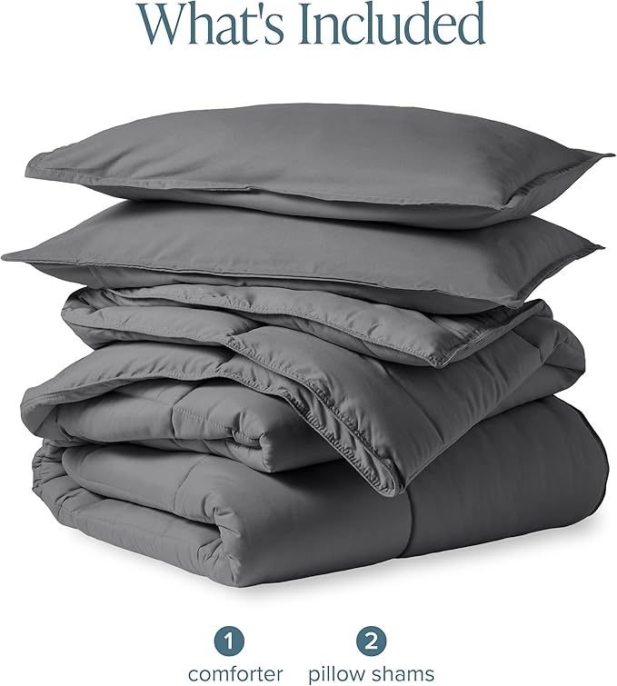 Bare Home Comforter Set - Full Size - Ultra-Soft - Goose Down Alternative - Premium 1800 Series - All Season Warmth (Full, Grey)