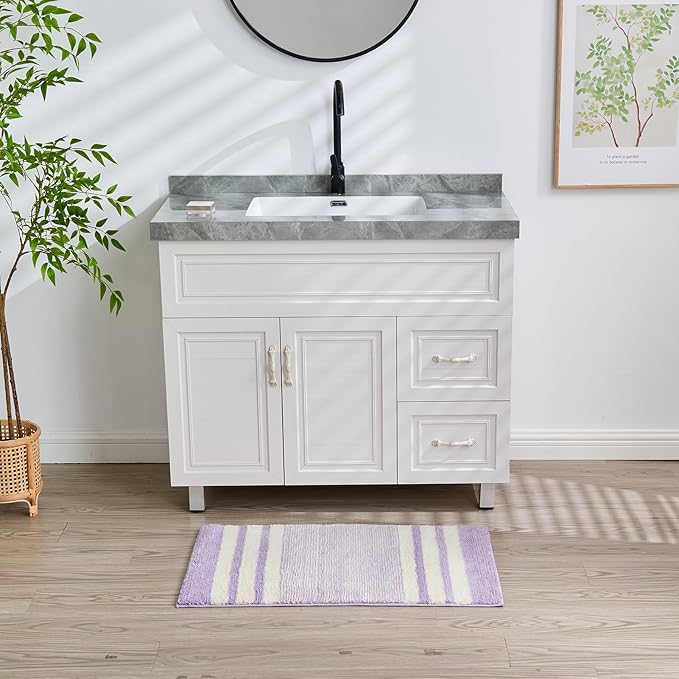 CozeCube Bath mats for Bathroom Non Slip, Fluffy Absorbent Microfiber Bath mat Washable, Aesthetic Bathroom Rugs, Cute Purple Striped Bath mat, Lavender, 32" x 20"
