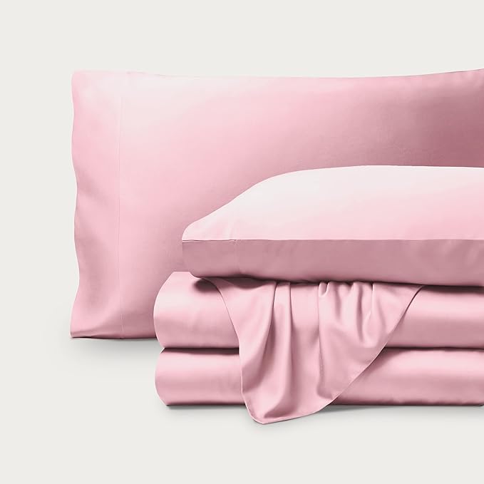 Bare Home 100% Rayon Made from Bamboo Split Head Flex King Sheet Set - 5 Piece Bedding Set - Deep Pockets - Breathable - Easy Fit - Bedding Sheets & Pillowcases (Split King, Light Pink)