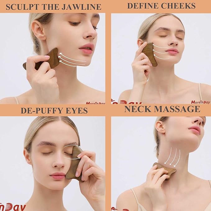 Gua Sha Tool for Face, 2 Pack Wooden Gua Sha Facial Tools Reduce Puffiness for Women - Green Sandalwood