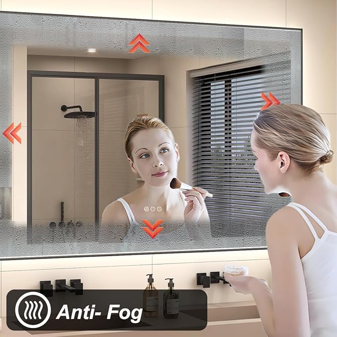 SMIROR 55x30 LED Bathroom Mirror with Black Frame Wall Mounted, Illuminated Vanity Mirrors with Lights, Dimmable, Anti-Fog, Memory, Shatterproof, ETL Listed (Front Lighted and Backlit)