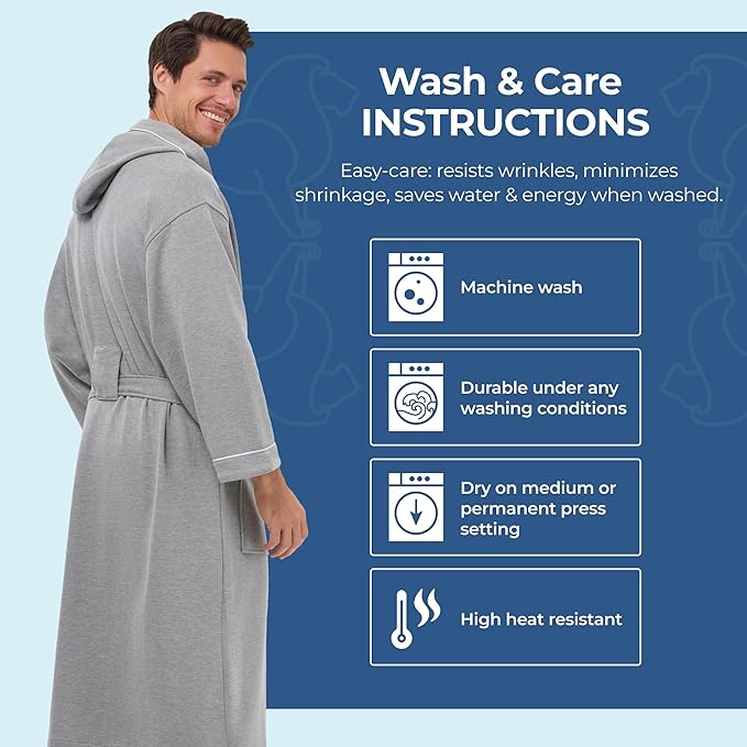 MONARCH Hooded Terry Shawl Collar Unisex Bathrobe – Thick Terrycloth Fabric, Generously Sized Hotel & Spa Robe with Pockets