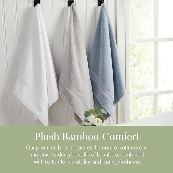Springtree Home Luxury Bamboo Rayon Bath Towel Set 6 Piece Set | 35% Bamboo Rayon - 65% Cotton | Absorbent Quick-Dry Towels for Bathroom | Oeko-TEX Standard 100 Cotton | Blue Fog