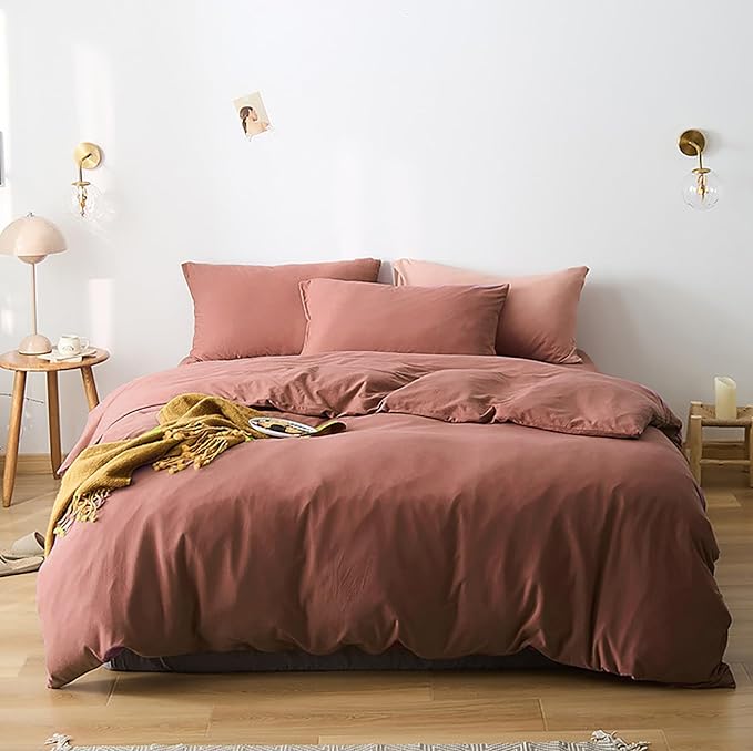 Cottonight Brick Red Comforter Set King Marroon Bedding Comforter Set Solid Modern Cotton Blackish Red Blanket Quilts Soft Simple Modern Breathable 3 Piece Hotel Quality Comforter Set for Women Men