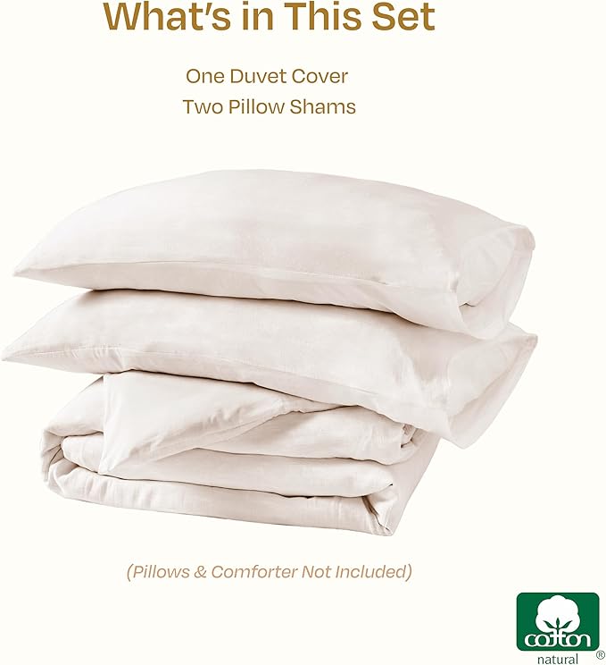 California Design Den King Size Duvet Cover Set, 3 Piece Duvet Cover & Sham Set Textured Natural Duvet Cover 106" x 90" to Fit King Size Duvet (Linen-Natural, King)