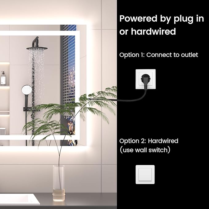 55X30 LED Bathroom Mirror with Lights, Anti-Fog, Backlit + Front Lit, Lighted Bathroom Vanity Mirror for Wall, Memory Function, Dimmable, Tempered Glass, Shatter-Proof, ETL Listed