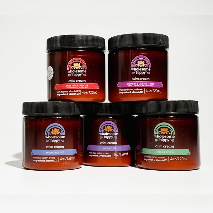 Wholesome Hippy Calm Cream – All Natural Body Butter with Magnesium, Vitamin D3, Shea, Arnica & Turmeric – Vegan Moisturizer for Sensitive Skin & Self-Care – 4oz