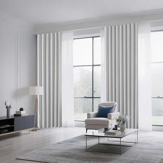 CUCRAF Grayish White Blackout Curtains 54 inch Length 2 Panels Set, Rod Pocket Room Darkening Drapes for Bedroom Living Room, Insulated Thermal Light Blocking Window Curtain (W52 x L54 Inch)
