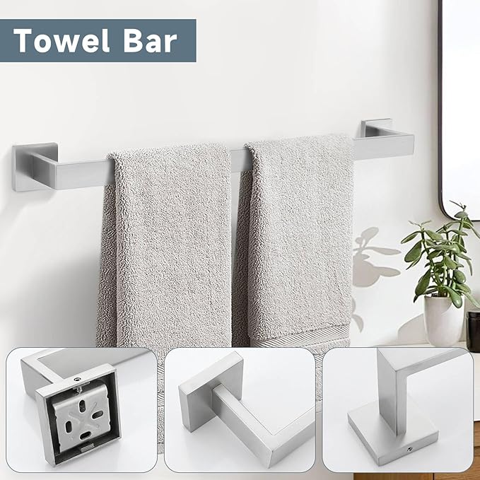 10-Piece Bathroom Hardware Accessories Set-Brushed Nickel Towel Bar, Holder & Racks-SUS304 Stainless Steel-Wall Mounted,23.6-Inch