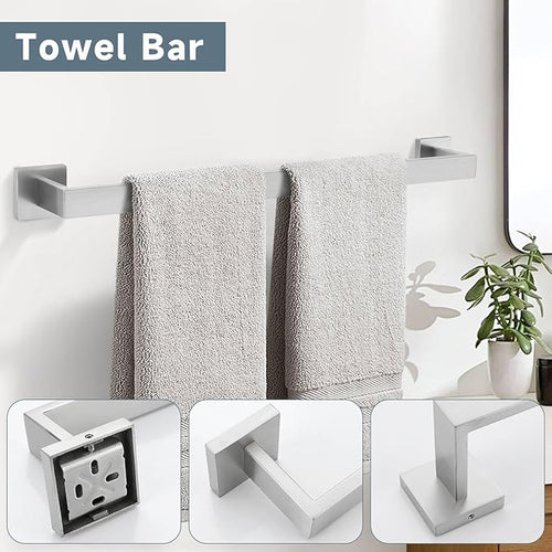 10-Piece Bathroom Hardware Accessories Set-Brushed Nickel Towel Bar, Holder & Racks-SUS304 Stainless Steel-Wall Mounted,23.6-Inch