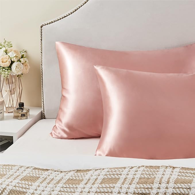 BEDELITE Satin Pillowcase for Hair and Skin, Super Soft Similar to Silk Pillow Cases 4 Pack with Envelope Closure, Cooling Pillowcases for Women Men (20"x30" Queen Size, Rose Pink)