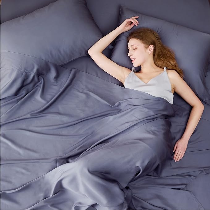 Bedsure California King Sheet Sets, Cooling Sheets, Rayon Derived from Bamboo, Breathable & Soft, Deep Pocket Up to 16 Inches, Hotel Luxury Silky Bedding for Hot Sleepers, Dark Grey
