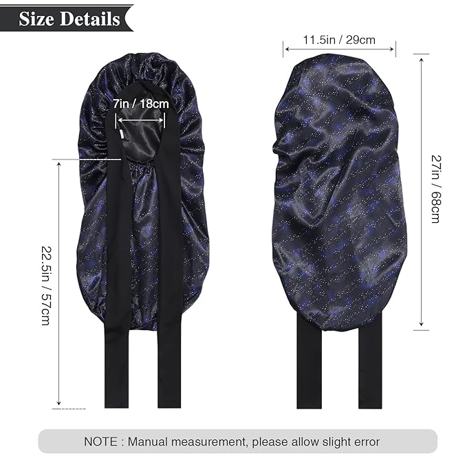 AWAYTR Long Satin Bonnet for Women - Double Layer Elastic Silk Bonnet for Braids Hair Sleeping Cap with Tie Band (Nebula+Black)