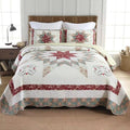 Cotton Bedspread Quilt Bedding Sets, 3 Pieces Reversible Coverlets Comforters Star with Red Floral Real Patchwork Bedspread, King Size