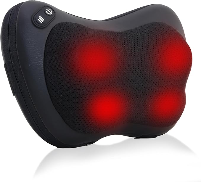 Shiatsu Neck and Back Massager with Heat - Deep Tissue Massage Pillow for Neck, Back & Shoulders Pain Relief, Portable Ergonomic Design Electric Massager for Home, Car, Office Use, Black