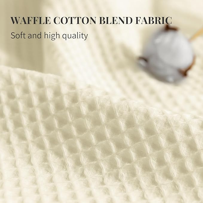 River Dream Cream Fabric Shower Curtain Set, Cotton Blend, Waffle Weave, with Snap in Replacement Liner，71 x 74 inches