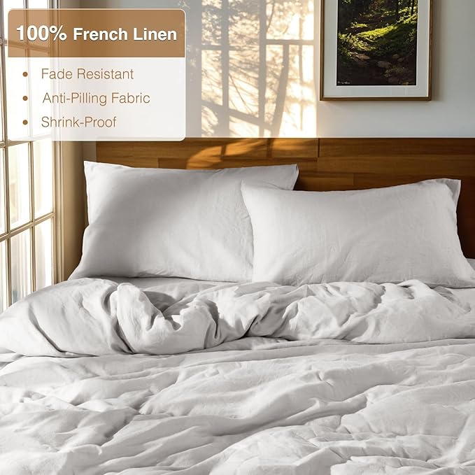 SONORO KATE 100% French Linen Duvet Cover, Soft Breathable for Hot Sleepers, Moisture Wicking & Durable Cover Set - Zipper Closure & 4 Corner Ties Duvet Covers 3 Piece (Grey,Cal King)