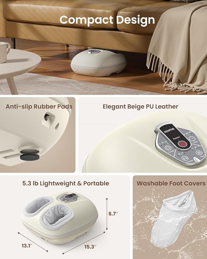 RENPHO Foot Massager Machine with Heat [2026 Upgraded], Shiatsu Foot Massager for Plantar Fasciitis, Christmas Gifts for Women, Cordless Control, Voice Control (New)