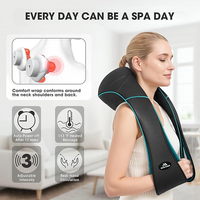 MagicMakers Electric Shiatsu Neck Massager with Heat - Pain Relief for Back, Shoulders & Feet - Gift for Men, Women, Mom & Dad - From Daughter or Son - Ideal for Christmas, Mother's Day & Father's Day