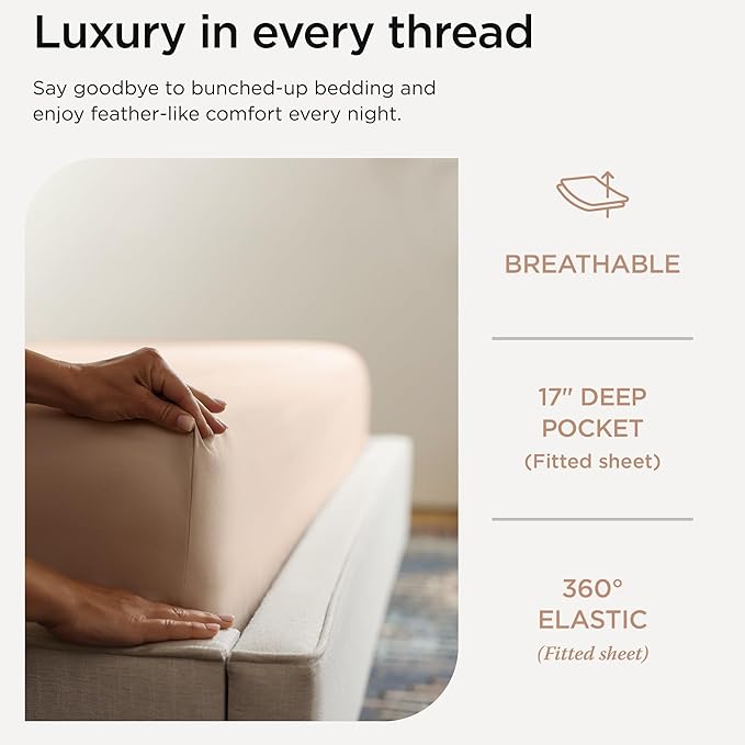 Threadmill California King Sheet Sets |Certified American Supima Cotton Sheets | 656 Thread Count 4 Piece Hotel Quality Luxury Bed Sheets Set with Elasticized Extra Deep Pocket |Beige Sheets