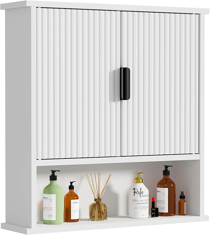Bathroom Wall Cabinet,Farmhouse Medicine Cabinet for Bathroom with 2 Doors,Wall Mounted Medicine Cabinets Over Toilet Storage Cabinet for Laundry Room/Kitchen/Living Room,White,23 x 24