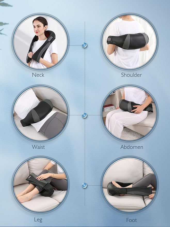 Back Neck Shoulder Massager with Heat, Shiatsu Electric Deep Tissue 3D Kneading Massagers for Relief on Waist, Leg, Calf, Foot Full Body Muscles, Gift for Men Women Mom Dad (Black)