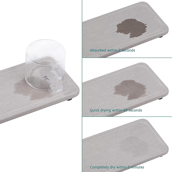 2 Pcs Water Absorbing Stone Trays, Kitchen/Bathroom Sink Soap Dish, Diatomite Tray Used for Hand Soap & Cosmetic Bottles in The Modern Home, 4" W x 8.3" L, Gray